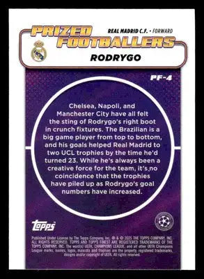 2024-25 Topps Finest UEFA Club Comp #PF-4 Rodrygo Prized Footballers - Soccer Card Single