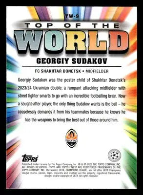 2024-25 Topps Finest UEFA Club Comp #TW-9 Georgiy Sudakov Top of the World - Soccer Card Single