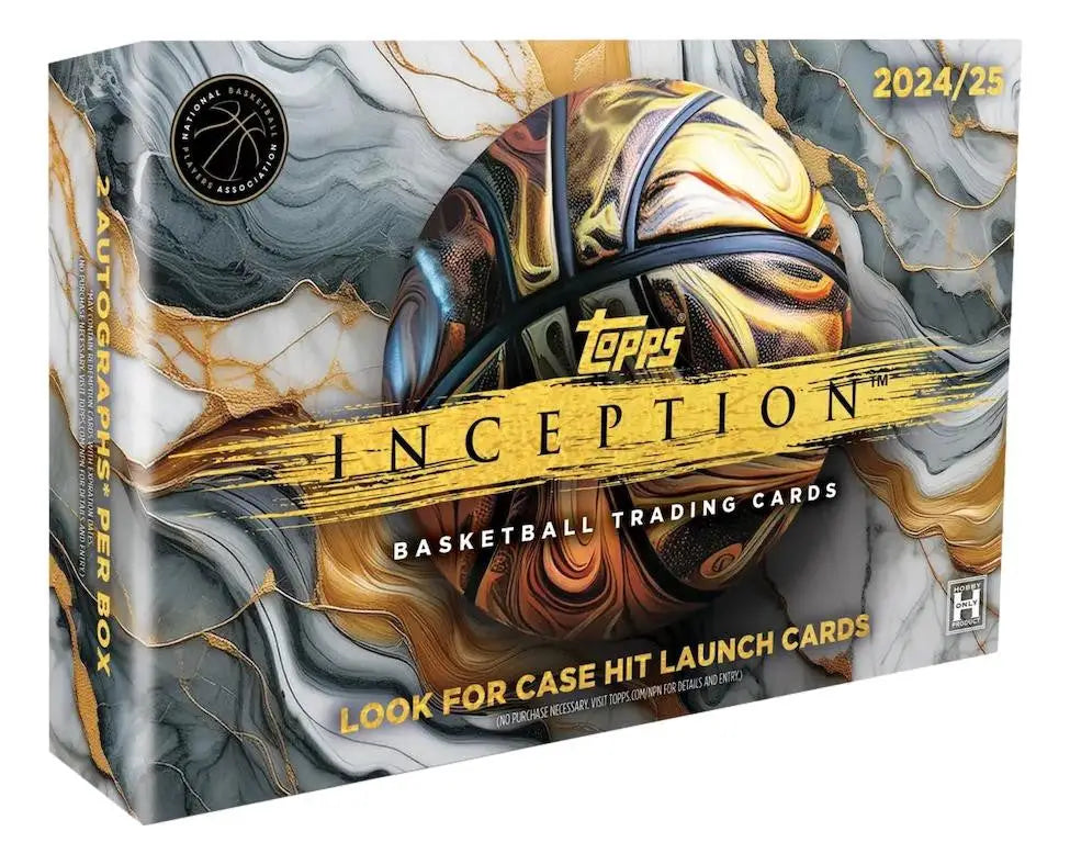 Box of 2024-25 Topps Inception Basketball trading cards with 2 autographs included