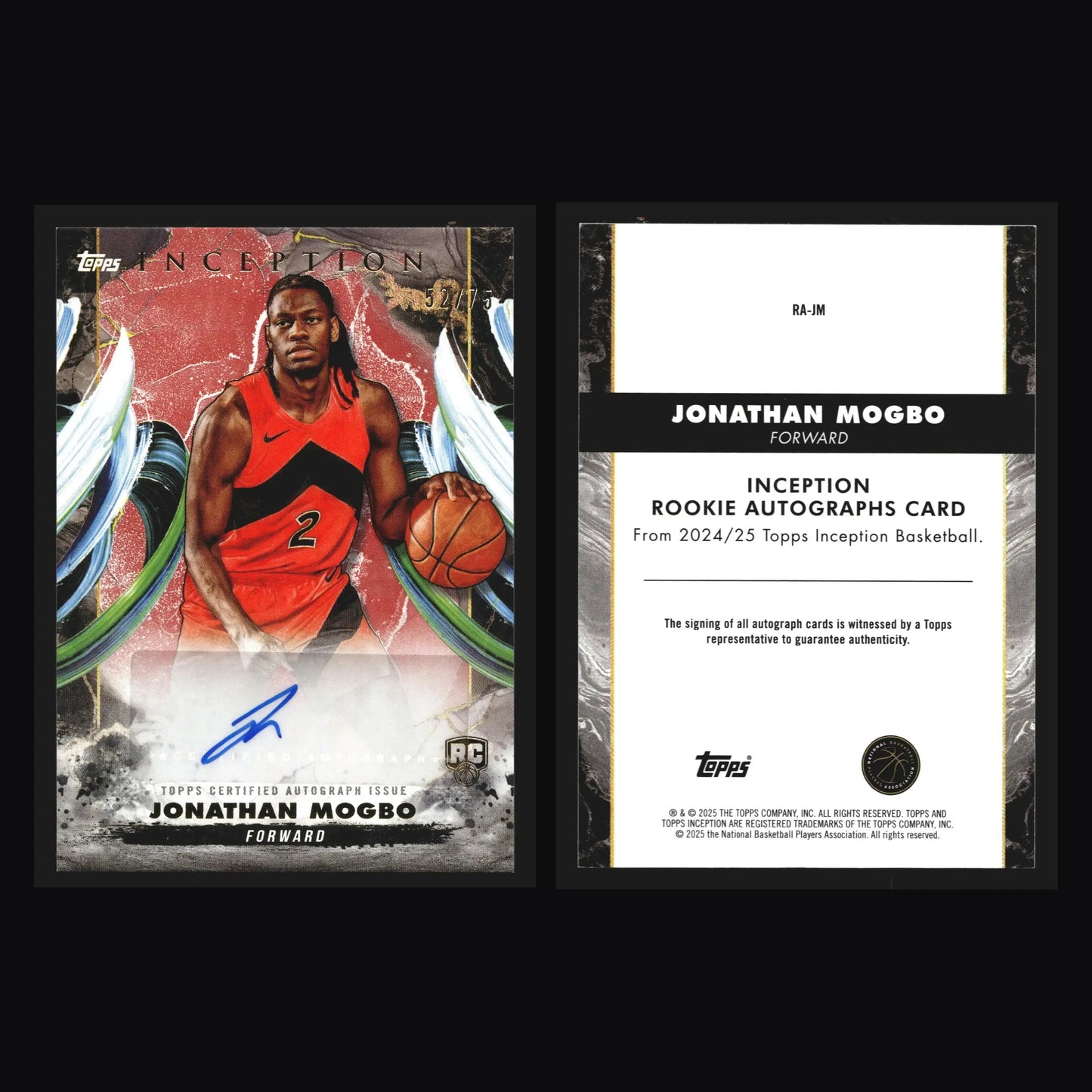 2024-25 Topps Inception Jonathan Mogbo #RA-JM Red 52/75 RC Auto Raptors - Basketball Card Single