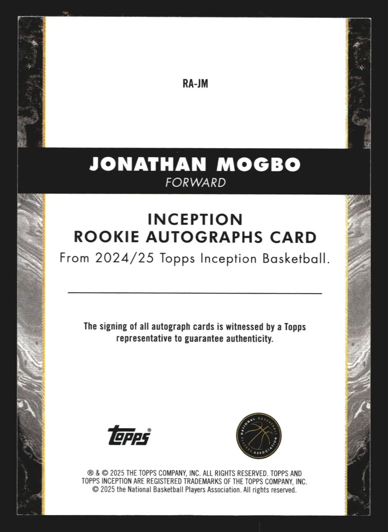 2024-25 Topps Inception Jonathan Mogbo #RA-JM Red 52/75 RC Auto Raptors - Basketball Card Single