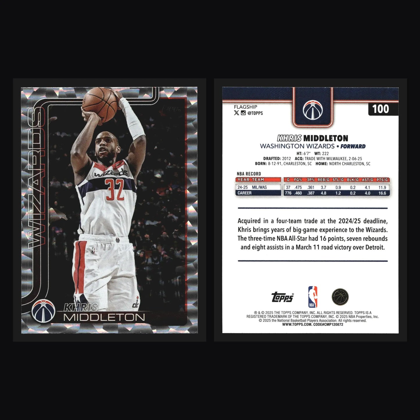 2024-25 Topps Khris Middleton #100 Crackleboard Wizards - Basketball Card Single