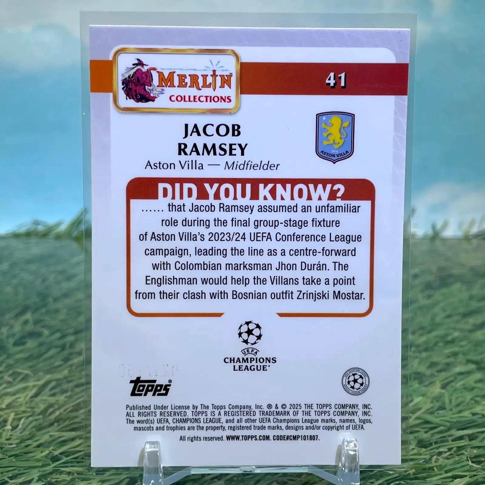 2024-25 Topps Merlin Jacob Ramsey Blue Refractor /150 Aston Villa - Soccer Card Single