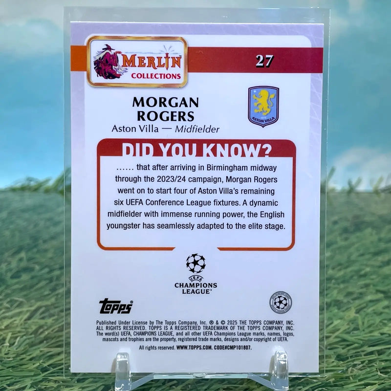 2024-25 Topps Merlin UEFA Morgan Rogers Pink Refractor /125 #27 Aston Villa - Soccer Card Single