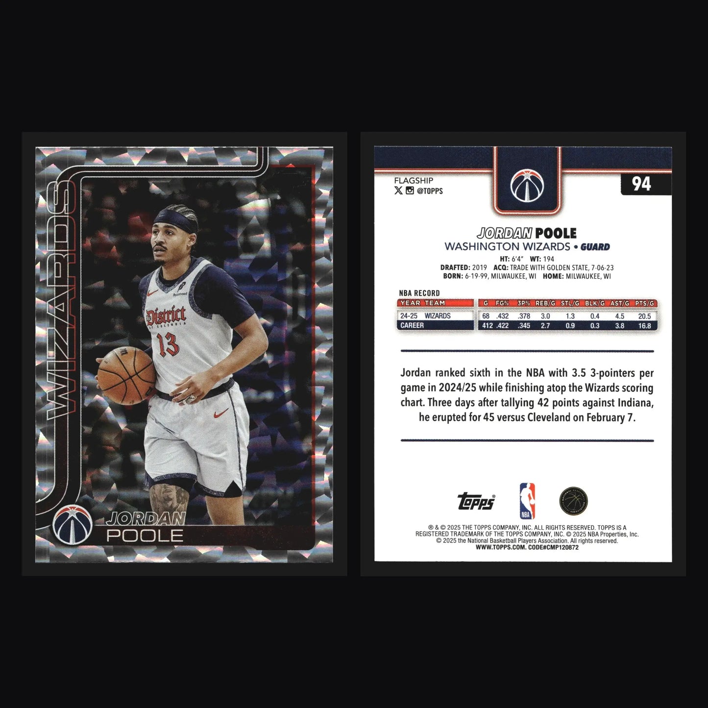 2024-25 Topps Stars of NBA Jordan Poole #SA-17 Wizards - Basketball Card Single