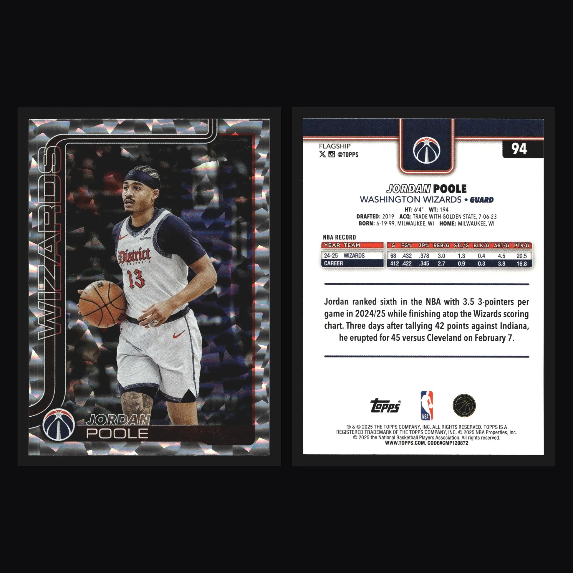 2024-25 Topps Stars of NBA Jordan Poole #SA-17 Wizards - Basketball Card Single