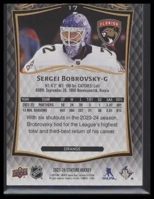 2024-25 UD Stature Sergei Bobrovsky #17 2023-24 Orange SN #/199 Panthers