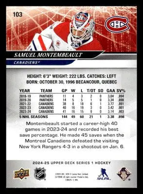 2024-25 Upper Deck #103 Samuel Montembeault - Hockey Card Single