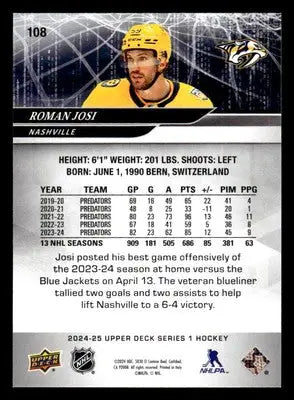 2024-25 Upper Deck #108 Roman Josi - Hockey Card Single
