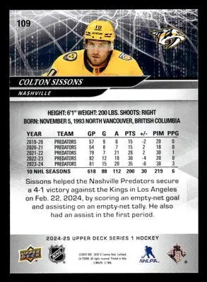 2024-25 Upper Deck #109 Colton Sissons - Hockey Card Single