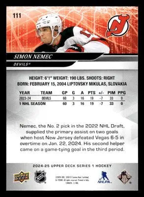 2024-25 Upper Deck #111 Simon Nemec - Hockey Card Single
