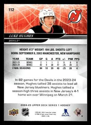 2024-25 Upper Deck #112 Luke Hughes - Hockey Card Single