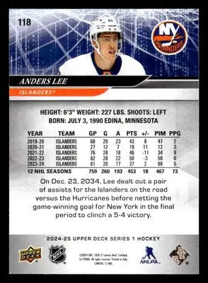 2024-25 Upper Deck #118 Anders Lee - Hockey Card Single