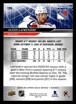 2024-25 Upper Deck #126 Alexis Lafreniere - Hockey Card Single