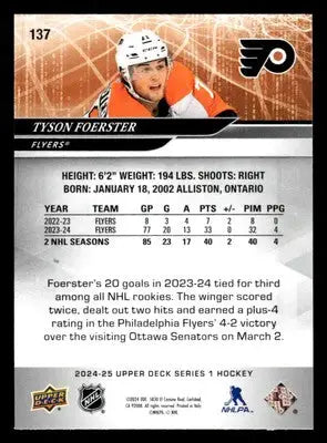 2024-25 Upper Deck #137 Tyson Foerster - Hockey Card Single