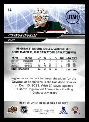 2024-25 Upper Deck #14 Connor Ingram - Hockey Card Single