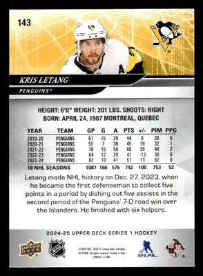 2024-25 Upper Deck #143 Kris Letang - Hockey Card Single