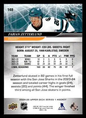 2024-25 Upper Deck #148 Fabian Zetterlund - Hockey Card Single