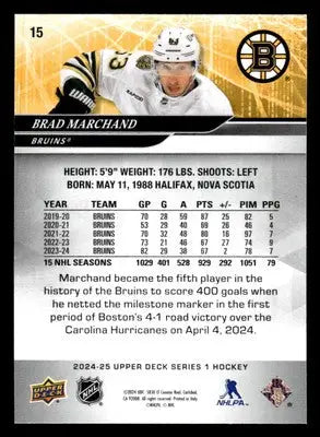 2024-25 Upper Deck #15 Brad Marchand - Hockey Card Single