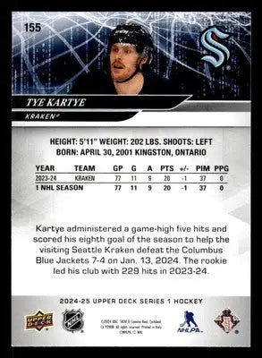 2024-25 Upper Deck #155 Tye Kartye - Hockey Card Single