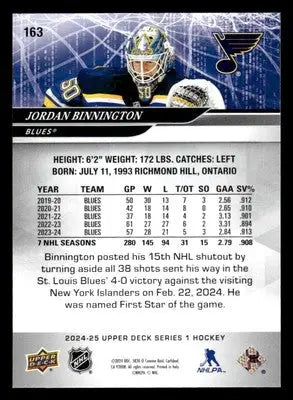 2024-25 Upper Deck #163 Jordan Binnington - Hockey Card Single