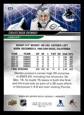 2024-25 Upper Deck #177 Thatcher Demko - Hockey Card Single