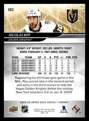 2024-25 Upper Deck #183 Nicolas Roy - Hockey Card Single