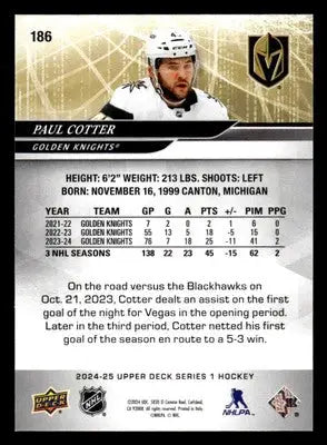 2024-25 Upper Deck #186 Paul Cotter - Hockey Card Single