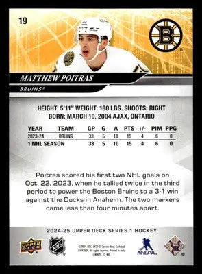 2024-25 Upper Deck #19 Matthew Poitras - Hockey Card Single