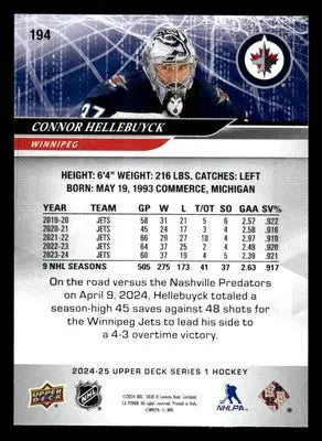 2024-25 Upper Deck #194 Connor Hellebuyck - Hockey Card Single