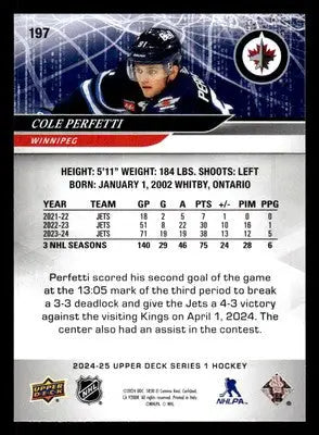 2024-25 Upper Deck #197 Cole Perfetti - Hockey Card Single