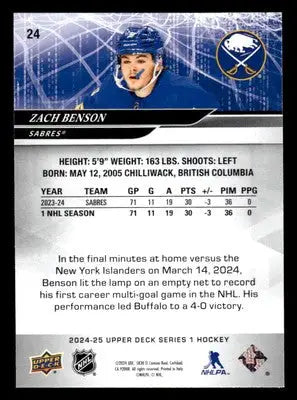 2024-25 Upper Deck #24 Zach Benson - Hockey Card Single