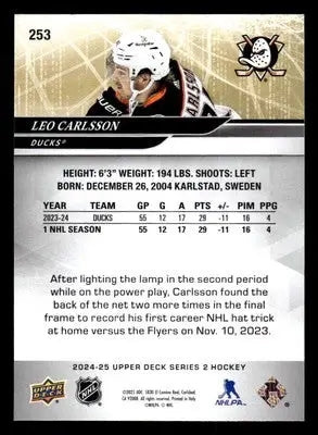 2024-25 Upper Deck #253 Leo Carlsson - Hockey Card Single