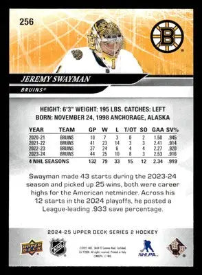 2024-25 Upper Deck #256 Jeremy Swayman - Hockey Card Single