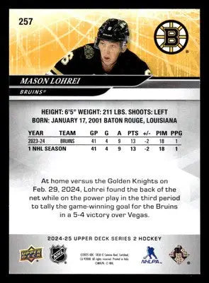 2024-25 Upper Deck #257 Mason Lohrei - Hockey Card Single