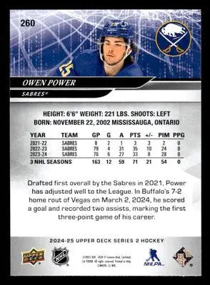 2024-25 Upper Deck #260 Owen Power - Hockey Card Single