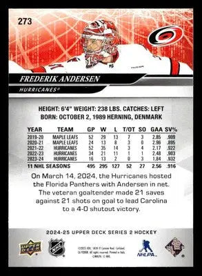 2024-25 Upper Deck #273 Frederik Andersen - Hockey Card Single