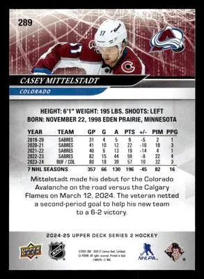 2024-25 Upper Deck #289 Casey Mittelstadt - Hockey Card Single