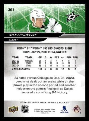 2024-25 Upper Deck #301 Nils Lundkvist - Hockey Card Single