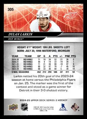 2024-25 Upper Deck #305 Dylan Larkin - Hockey Card Single