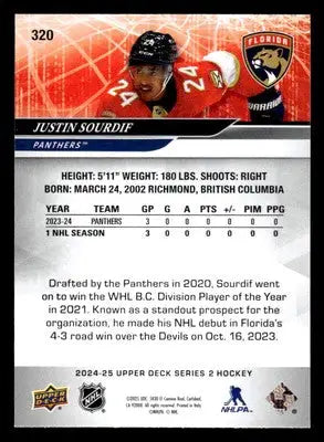 2024-25 Upper Deck #320 Justin Sourdif - Hockey Card Single