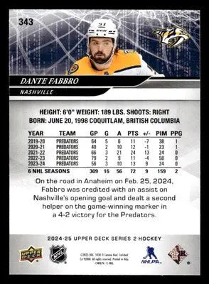 2024-25 Upper Deck #343 Dante Fabbro - Hockey Card Single