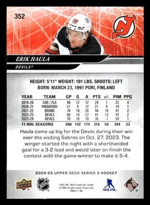 2024-25 Upper Deck #352 Erik Haula - Hockey Card Single