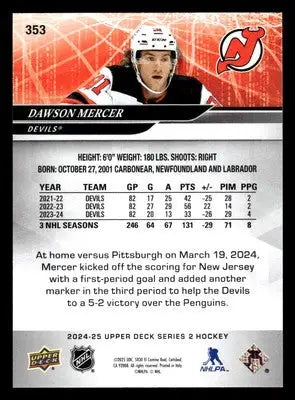 2024-25 Upper Deck #353 Dawson Mercer - Hockey Card Single