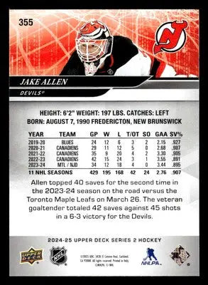 2024-25 Upper Deck #355 Jake Allen - Hockey Card Single