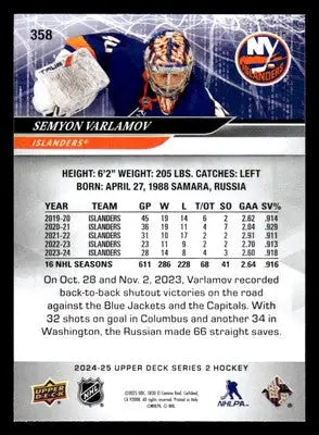 2024-25 Upper Deck #358 Semyon Varlamov - Hockey Card Single