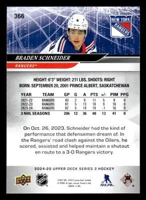 2024-25 Upper Deck #366 Braden Schneider - Hockey Card Single