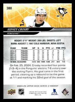 2024-25 Upper Deck #380 Sidney Crosby - Hockey Card Single
