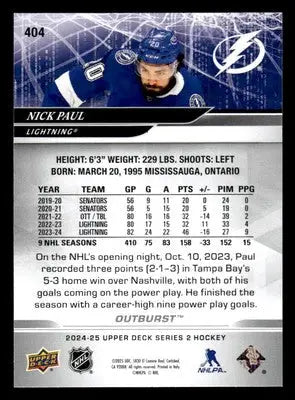 2024-25 Upper Deck #404 Nick Paul Outburst Silver - Hockey Card Single