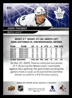 2024-25 Upper Deck #412 John Tavares - Hockey Card Single